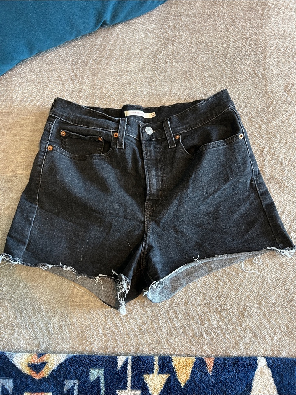 Levi's Black Raw Hem Denim Shorts